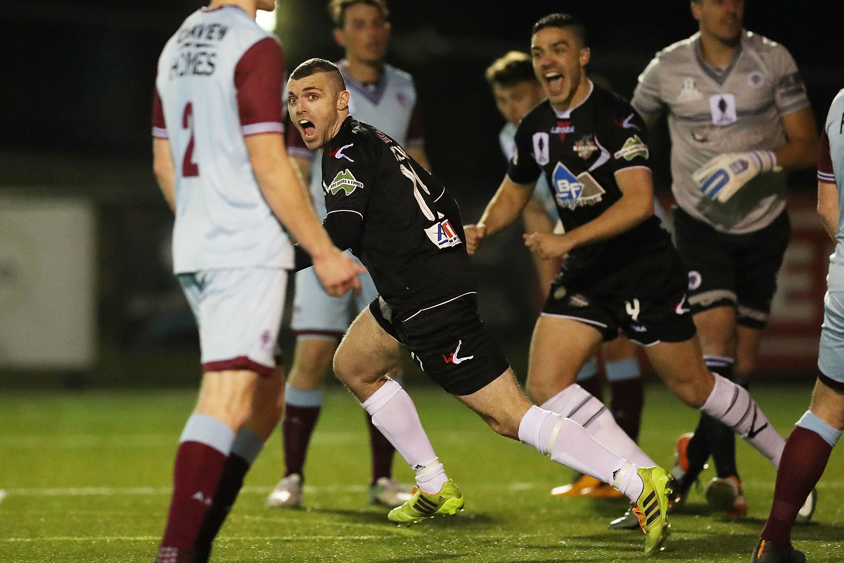 Mitch Mallia celebrates his goal in the win over APIA.