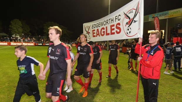 Edgeworth FC head out for their match against Western Sydney Wanderers in the last 16 of the 2016 Westfield FFA Cup.