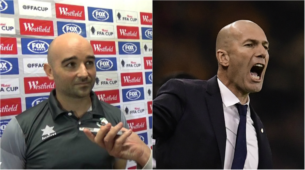 Darwin Rovers coach Jimmy Culligan and famous Frenchman Zinedine Zidane.