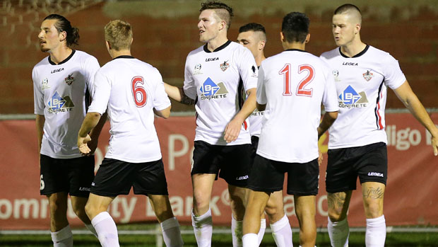 Blacktown City players celebrate a goal during the 2015 PS4 NPL Grand Final.