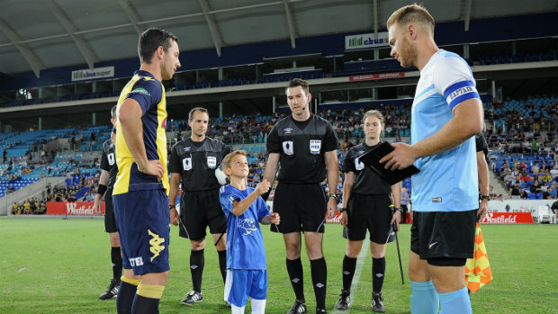 Palm Beach Sharks skipper Justyn McKay before kick-off against the Mariners in last season's FFA Cup.