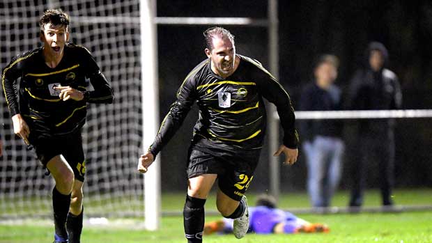 Moreton Bay celebrate after scoring one of their four goals in their 4-2 win over Broadmeadow Magic in the Westfield FFA Cup.
