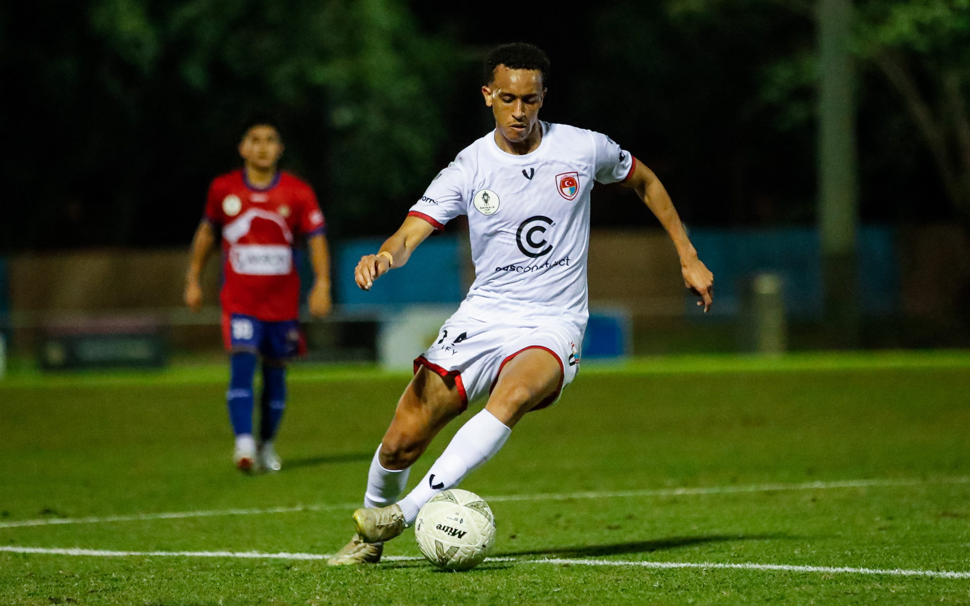Aamir Abdallah dribbles with the ball in Hume City's 6-0 win over Darwin Hearts in the Australia Cup 2024 Round of 32