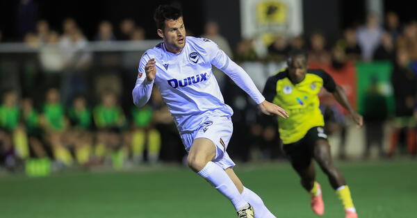 Brendan Hamill of Victory controls the ball during the 2024 Australia Cup Round of 16 match between NWS Spirit FC and Melbourne Victory FC at Christie Park 