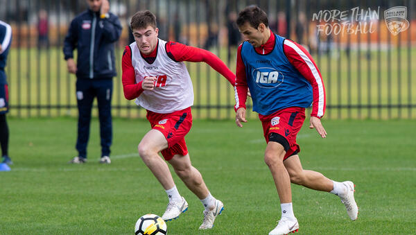 Isaias and Ryan Strain at Adelaide United training