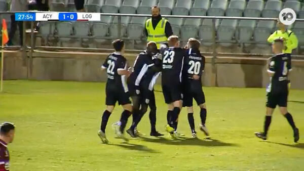GOAL: Bressan opens the scoring for Adelaide City | Adelaide City v Logan Lightning