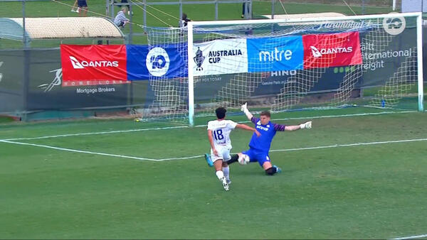 SAVE: Daniel Nizic charges down Love-Semira