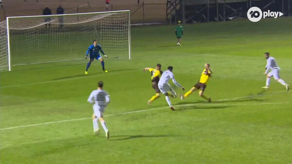 GOAL: Nishan Velupillay gets the rub of the green | Lambton Jaffas v Melbourne Victory | Australia Cup 2024 Round of 32