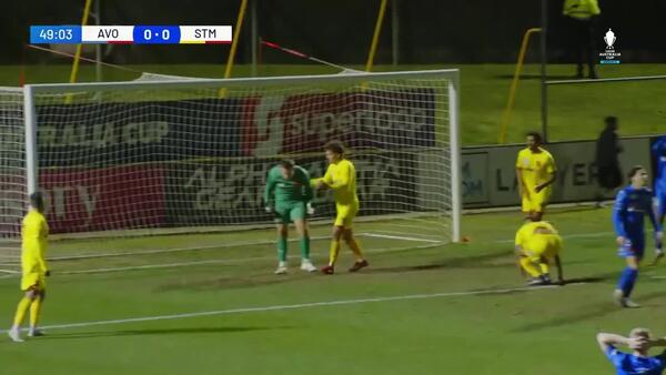 SAVE: Stirling Macedonia's James Bosdet makes a stunning stop from point-blank range
