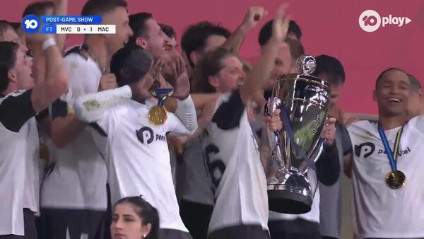 Macarthur FC's Luke Brattan lifts the Australia Cup 2024
