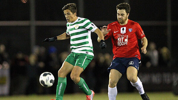 Tom Ruiz of Tuggeranong United controls possession against South Hobart.