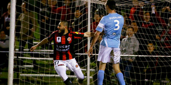 Rockdale's Toufic Alameddine celebrates scoring against Perth SC in the Round of 32.