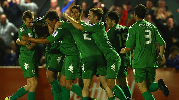 Bentleigh Greens celebrate a goal in their 2-1 win over Adelaide City.