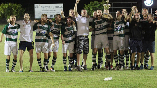 Shamrock Rovers celebrate their Westfield FFA Cup triumph. Image: Football Federation NT.