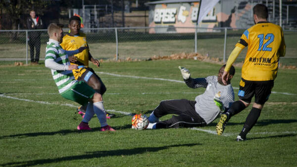 Tuggeranong have a shot at goal against Tigers FC in last weekend's Capital Football NPL.