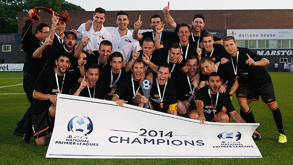 MetroStars SC players celebrate winning the 2014 PS4 NPL Grand Final.