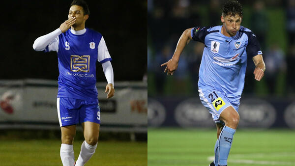 Canberra Olympic star Philipe Bernabo-Madrid and Sydney FC marquee Filip Holosko.