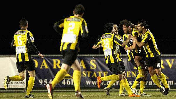 South Springvale celebrate a goal in their thrilling win over South Cardiff.