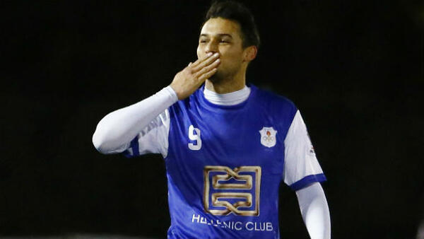 Philippe Bernabo-Madrid celebrates scoring Canberra Olympic's winner against Surfers Paradise Apollo in the FFA Cup Round of 32.