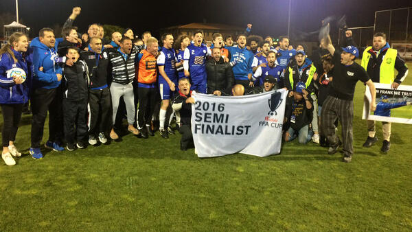 Canberra Olympic celebrate following their dramatic win over Green Gully.