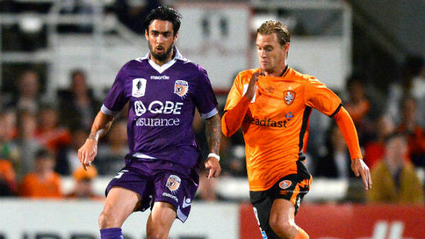 Rhys Williams on the ball against Brisbane Roar in the Westfield FFA Cup Round of 32.