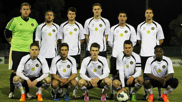 Gungahlin United pose for a team photo during the Westfield FFA Cup preliminary rounds.