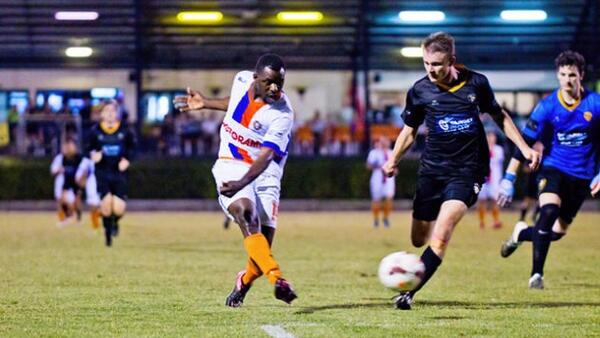 Lions FC's new signing Sekou Jomanday firing home for his first goal for the club.