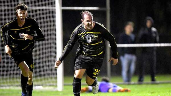 Moreton Bay celebrate after scoring one of their four goals in their 4-2 win over Broadmeadow Magic in the Westfield FFA Cup.