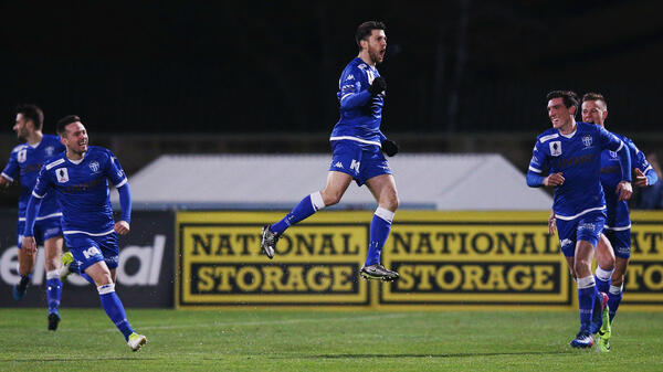 South Melbourne celebrate one of their three goals in the win over Sorrento in the Westfield FFA Cup.