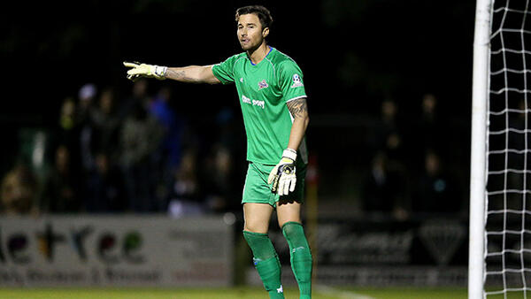 Strikers' Michael Turnball in goals during the Westfield FFA Cup.
