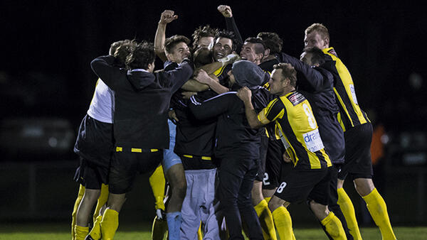 South Springvale celebrate qualifying for the inaugural Westfield FFA Cup.