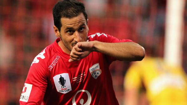 Cirio celebrates after scoring against Perth Glory.