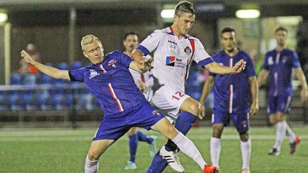 Manly United upset PS4 NSW NPL giants Bonnyrigg White Eagles 2-1 at Cromer Park. Image credit: Nick Guoth