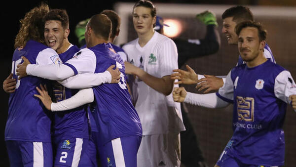 Canberra Olympic celebrate following their dramatic win over Green Gully.
