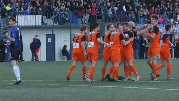 South Hobart players celebrate Darcy Hall's opener in the Lakoseljac Cup final. Image courtesy South Hobart