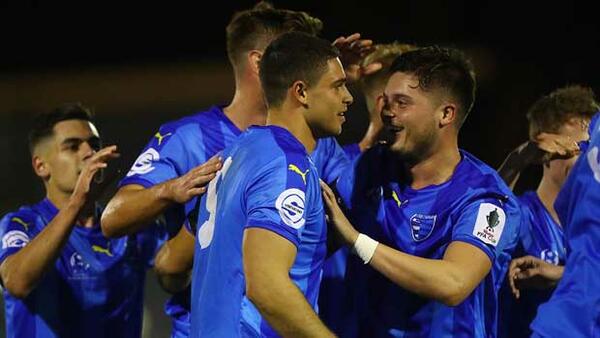 Gold Coast City players celebrate their 3-1 win over Western Knights.