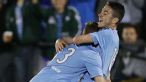 Naumoff celebrates after scoring against Sydney United.