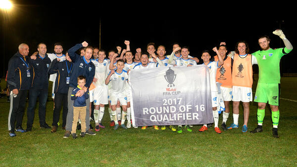 Gold Coast City players after their Westfield FFA Cup win over Moreton Bay United.