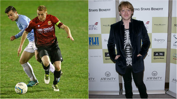 Hume City skipper Nick Hegarty and actor Rupert Grint.