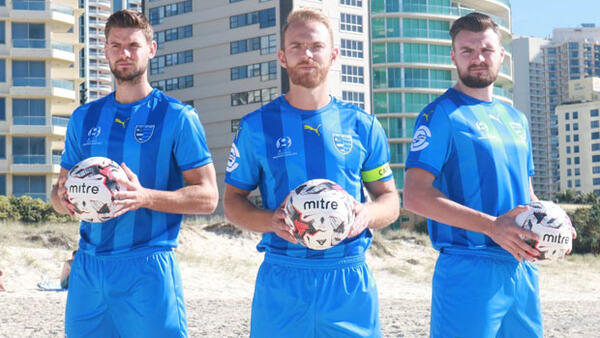 Sam Smith (far left) with Justyn Mckay (centre) and Eoghan Murphy Image credit:  Gold Coast City FC .