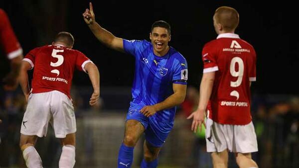 Jarrod Kyle celebrates one of his three goals against Western Knights in the Westfield FFA Cup.