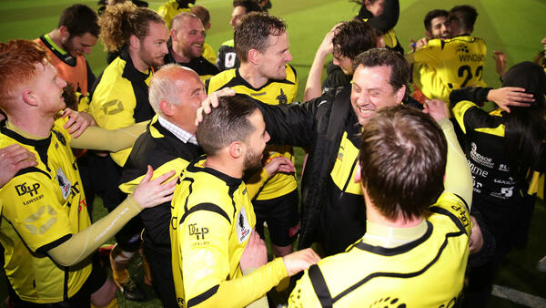 It was jubilant scenes among the Heidelberg players after their penalty shootout win over Sydney United.