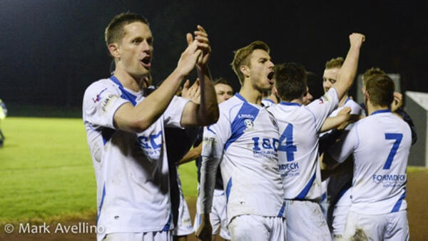St Albans Saints celebrate their penalty shoot-out win over Northcote City.