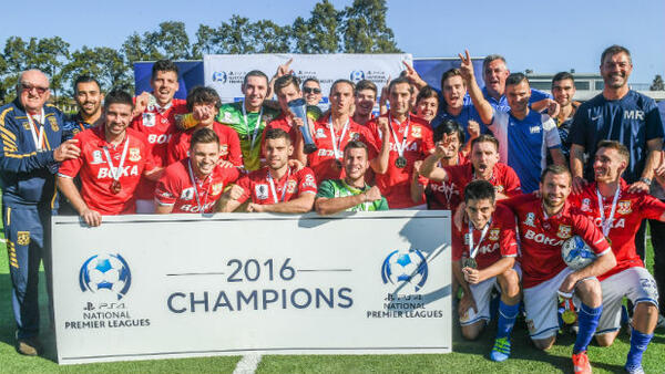 Sydney United 58 FC celebrate their 2016 PS4 NPL national title. Image courtesy Football NSW/Brendan Esposito