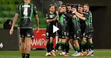 Western United celebrate scoring in their 2-1 win over Melbourne Victory