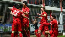 Campbelltown City celebrate scoring against Macarthur FC in the Round of 32