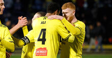 Sean Ellis of Heidelberg United FC celebrates after winning the 2024 Australia Cup Round of 32 match between Heidelberg United FC and Central Coast Mariners at Olympic Village on August 07, 2024