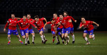 FC Melbourne Srbija celebrate their penalty shootout win over Modbury Jets in the Australia Cup 2024