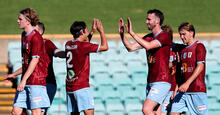 APIA Leichhardt celebrate scoring against Manly United in NPL NSW Men 2024