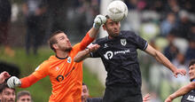 Filip Kurto and Tomislav Uskok of Macarthur FC defend the ball during the 2024 Australia Cup Round of 16 match between Newcastle Jets and Macarthur FC at Maitland Regional Sportsground, on August 25, 2024